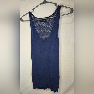 VTG Hilfiger Collection Women's Loose Knit Crochet Tank Navy Blue Size Small